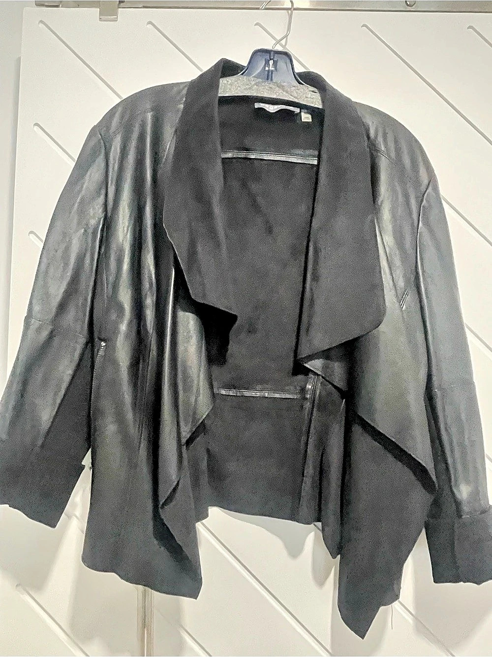 bagatelle Drape Front Faux Suede / Faux Leather Jacket, Black, XL